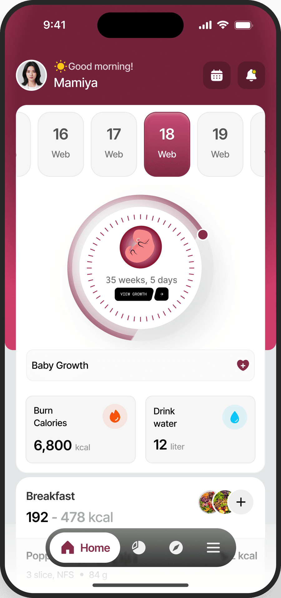 The MomiCare home screen