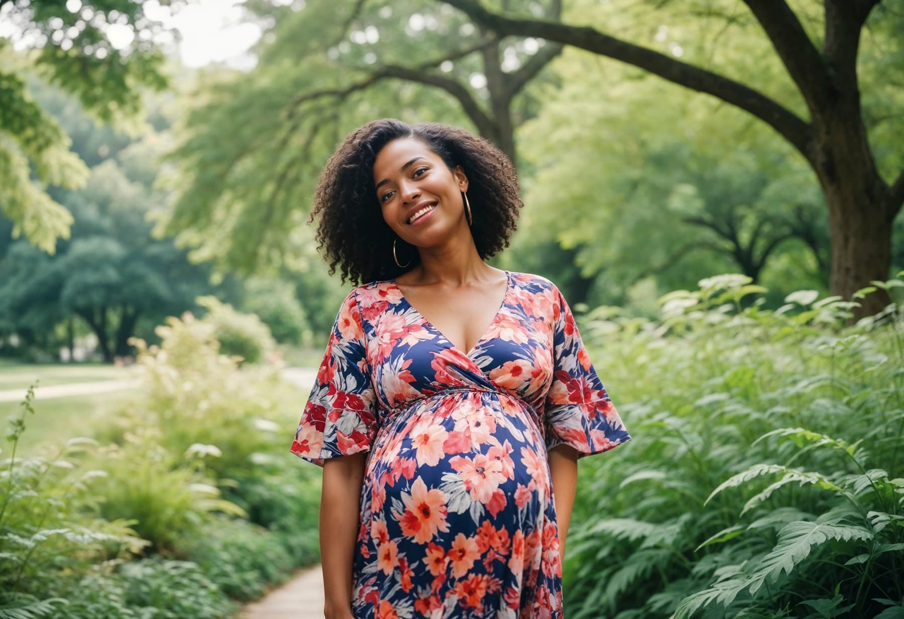 A pregnant woman outdoors